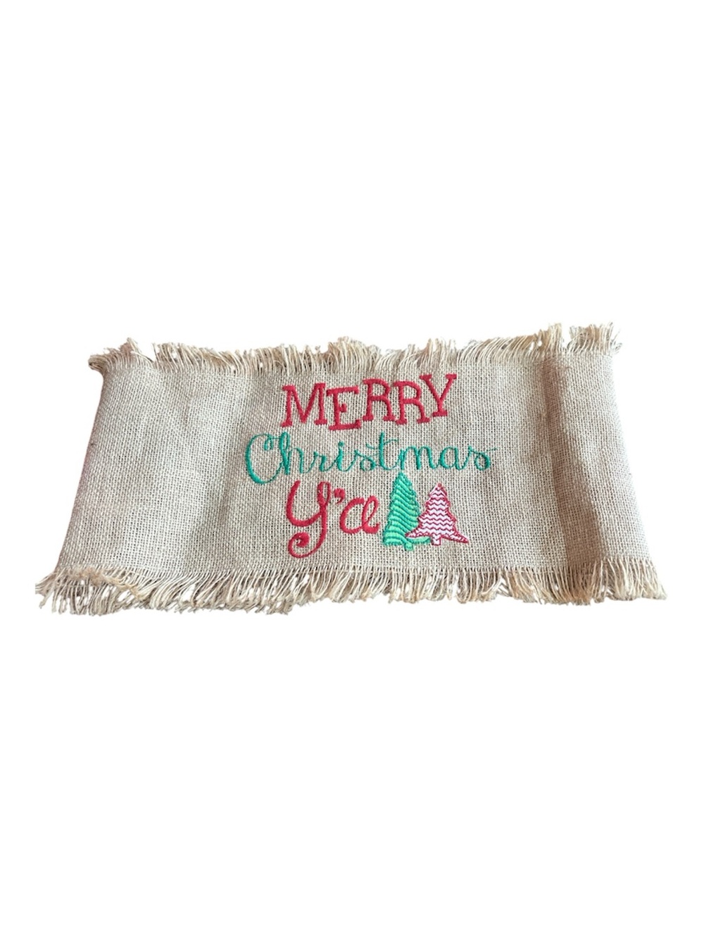 Mud Pie Burlap Pillow Accessory with Red & Green Holiday Embroidery